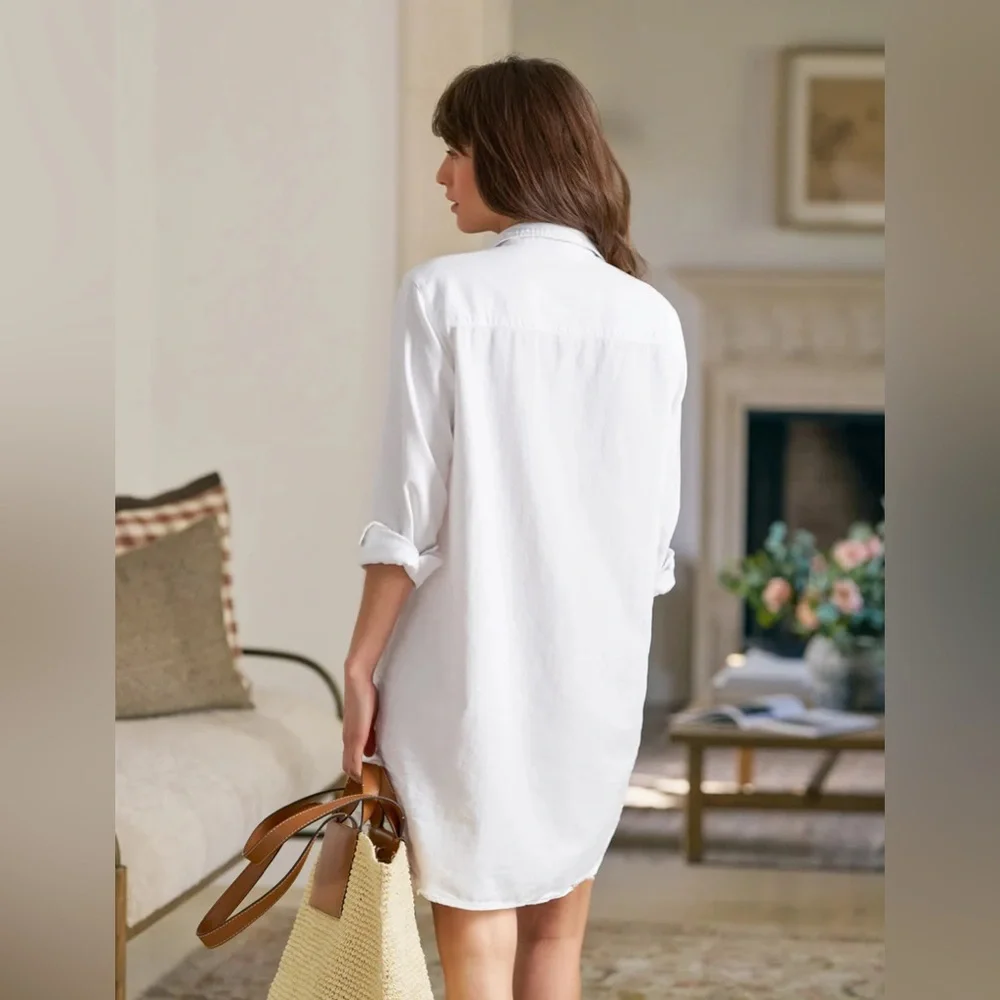 Frank & Eileen Mary Famous Denim White Button Down Shirt Dress Size Large - Picture 2 of 8